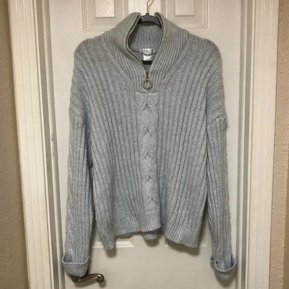 Venus ice blue super soft mock neck chunky knit sweater rhinestone - Picture 2 of 12